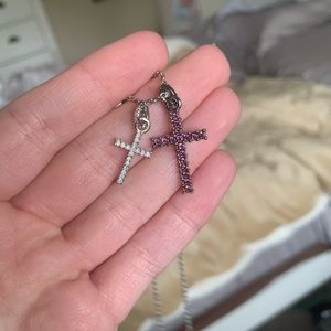 Double cross stone necklace